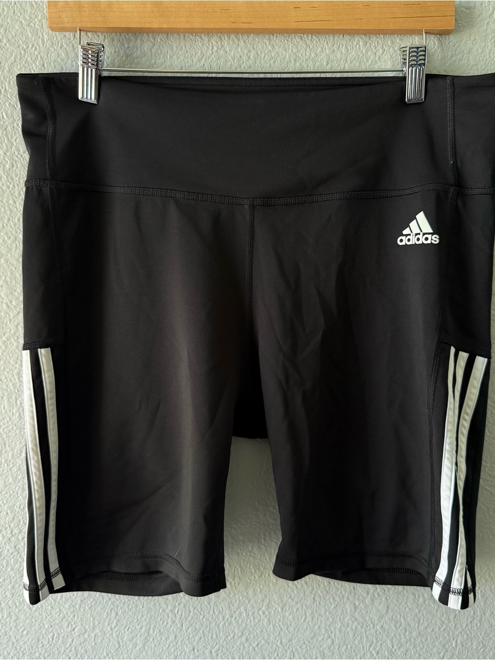 Adidas 7” Aeroready Primegreen Black Biker Shorts with White Stripes Women